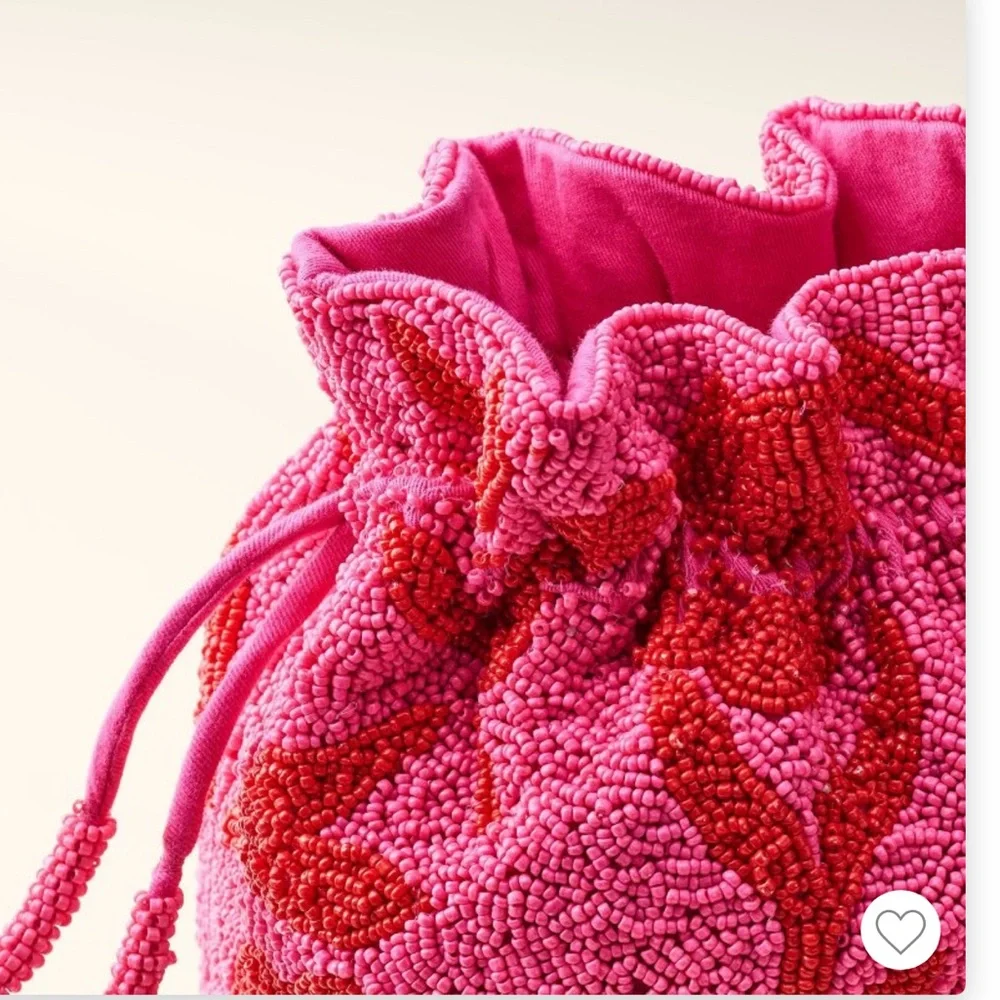 NWT • Kate Spade x Target Beaded Classic Rose Drawstring Pink Red Bucket Bag - Picture 2 of 5